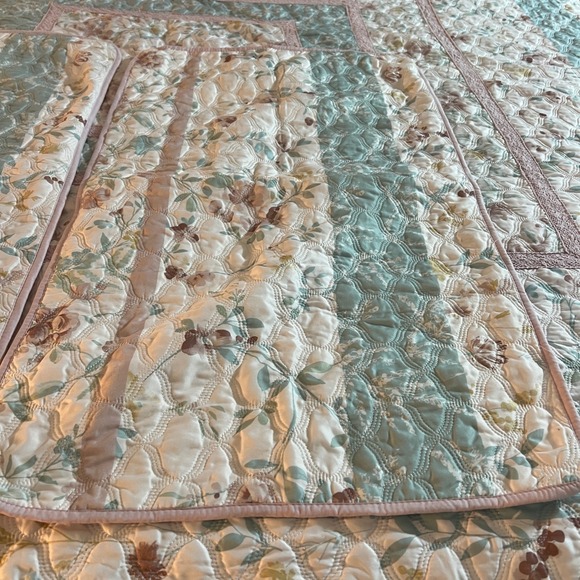 Floral Quilted Bedspread Set 3pc Sage Green Rose Cottagecore Farmhouse Queen - Picture 8 of 10
